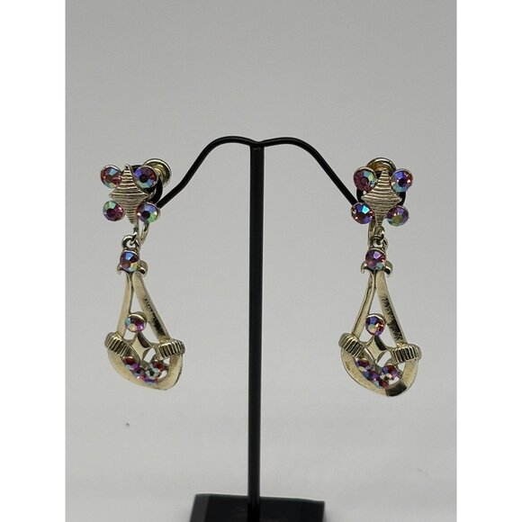 Vintage STAR Necklace & Earrings Set, Gold-Tone, w/Aurora Borealis Rhinestones-- - Picture 10 of 15